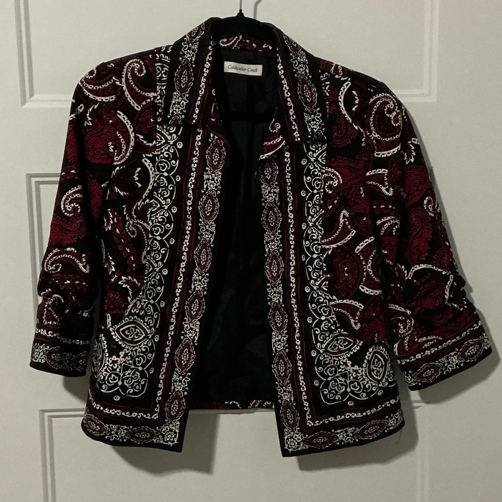 Coldwater Creek Women's Paisley Blazer - Burgundy and Black